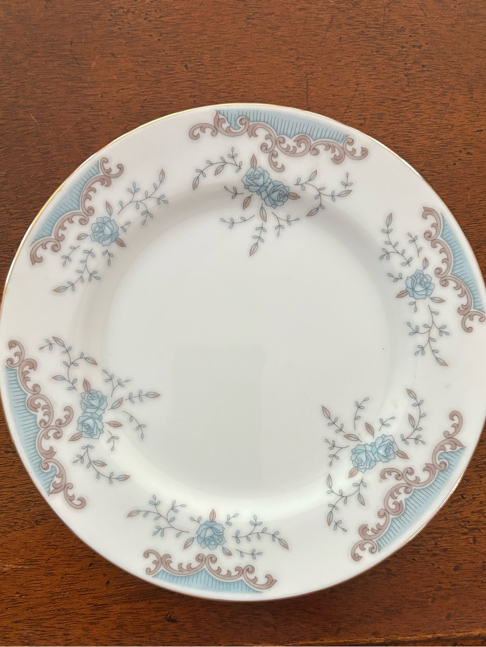 Porcelain Luncheon Plate in Light Blue and Gold Accents